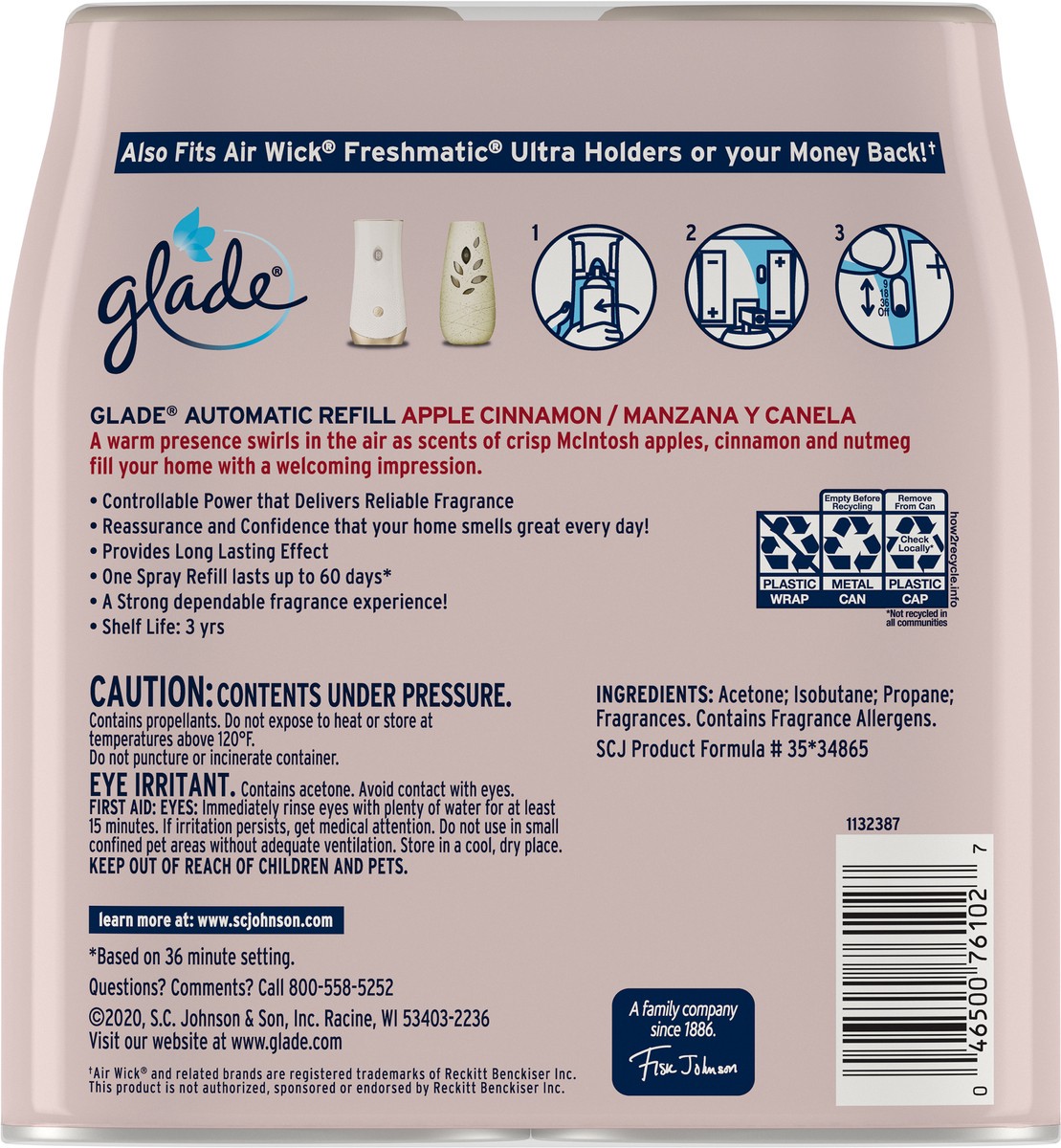 slide 4 of 5, Glade Automatic Spray Refill, Air Freshener, Apple Cinnamon, 2 Refills, 2 x 6.2 oz, 12.4 oz