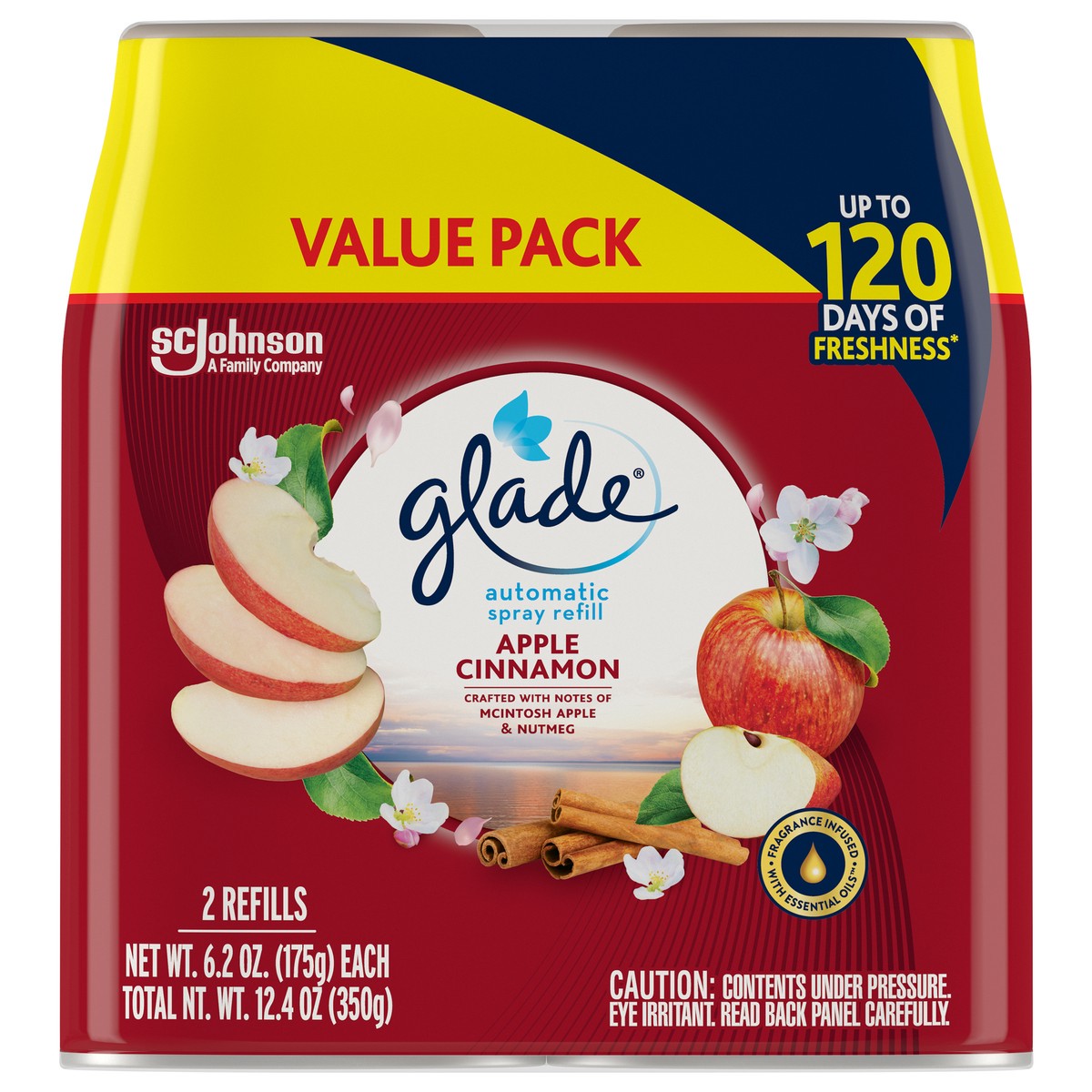 slide 1 of 5, Glade Automatic Spray Refill, Air Freshener, Apple Cinnamon, 2 Refills, 2 x 6.2 oz, 12.4 oz