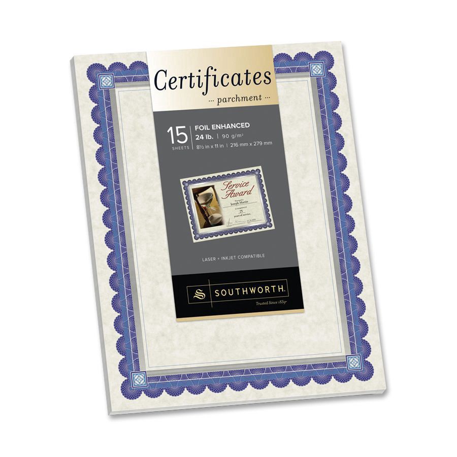slide 6 of 9, Southworth Foil Enhanced Preprinted Certificate Refills, Ivory/Silver/Blue, 15 ct