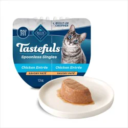 Blue Buffalo Tastefuls Spoonless Singles Adult Pate Wet Cat Food, Chicken Entrée, Perfectly Portioned Cups in a 2.6-oz Twin-Pack Tray