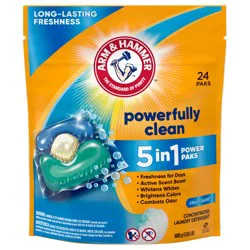 ARM & HAMMER Clean Burst 5-in-1 Laundry Detergent Power Paks, Powerfully Clean, Clean Burst Scent, 24 Count