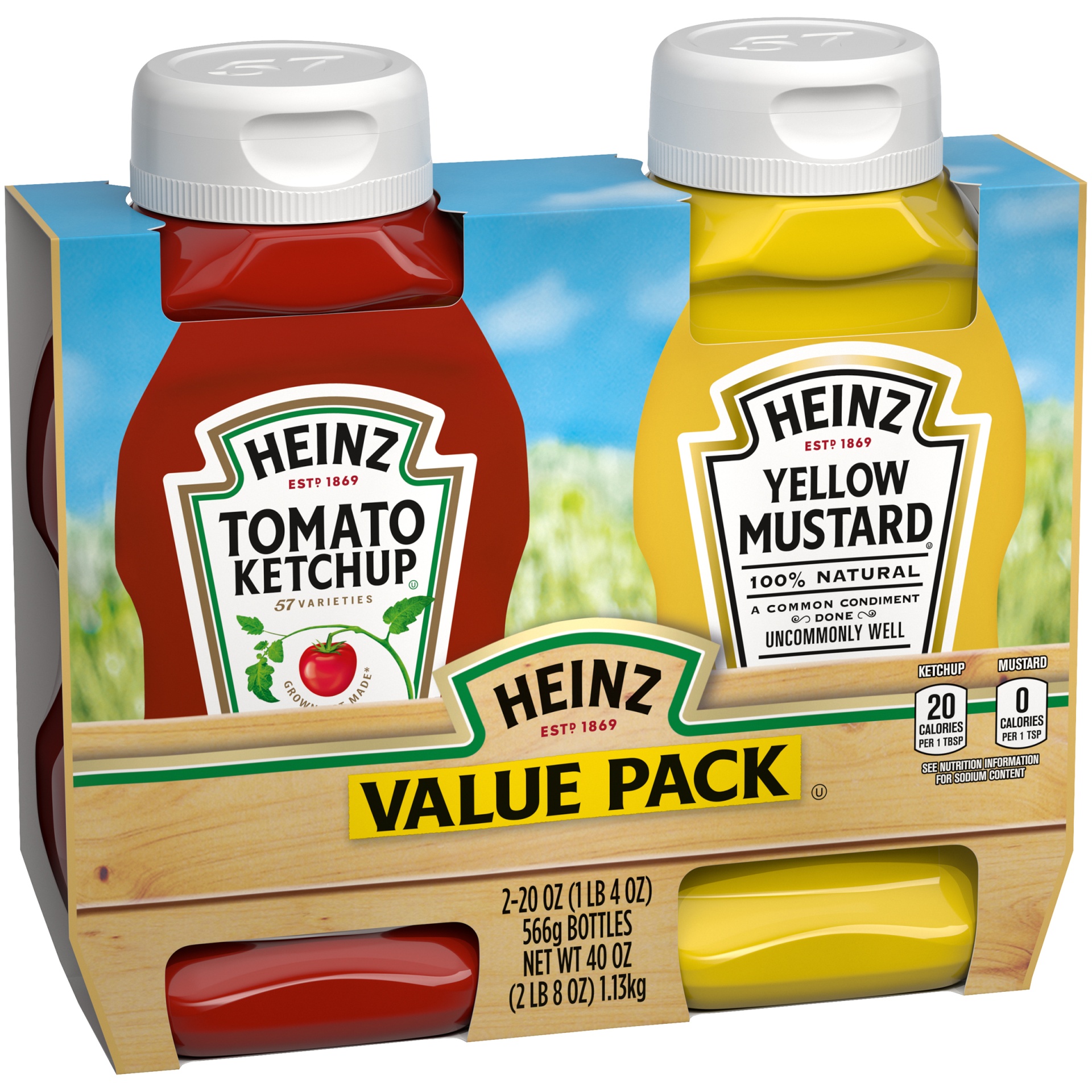 slide 4 of 6, Heinz Tomato Ketchup & 100% Natural Yellow Mustard Value Pack Pack Bottles, 40 oz