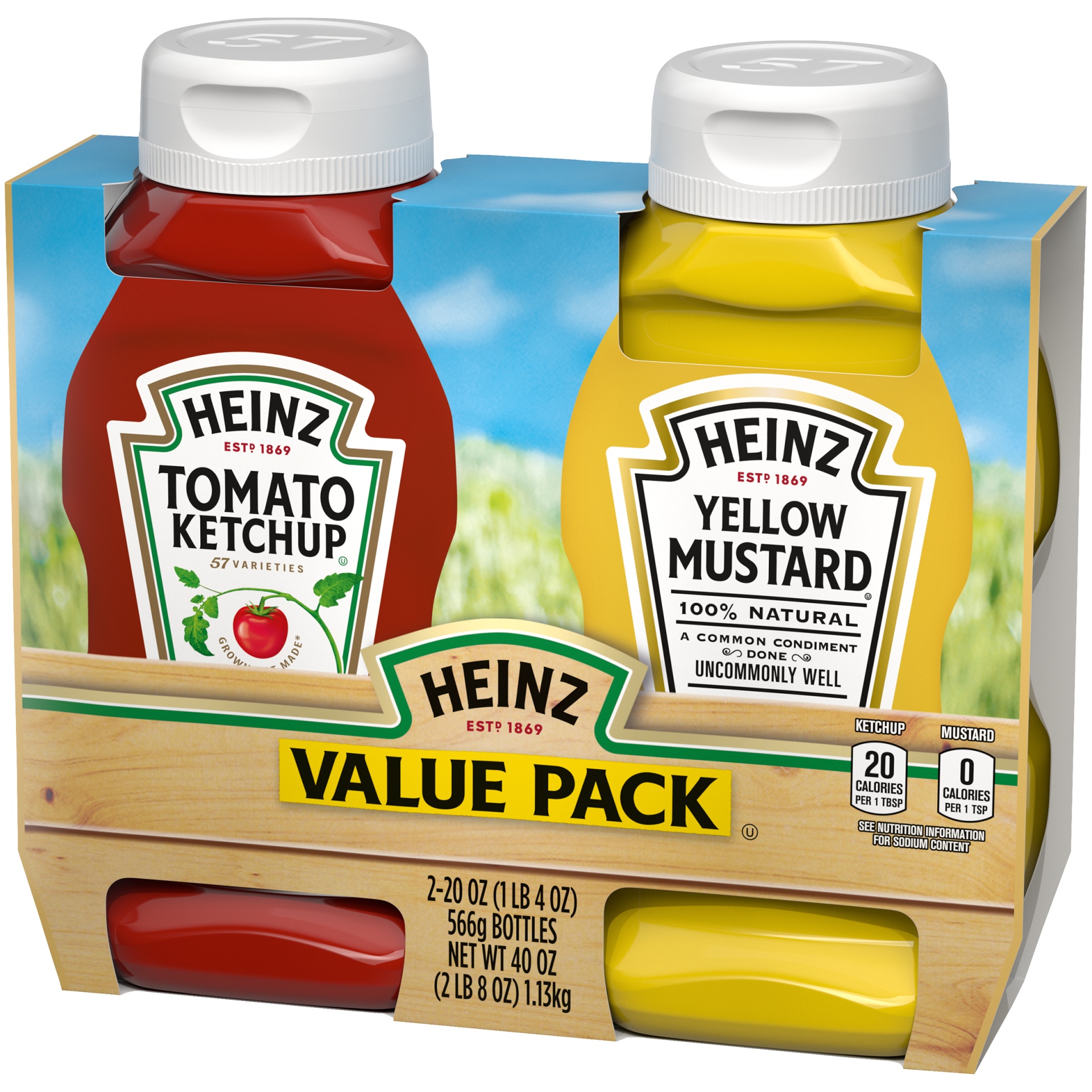 slide 5 of 6, Heinz Tomato Ketchup & 100% Natural Yellow Mustard Value Pack Pack Bottles, 40 oz