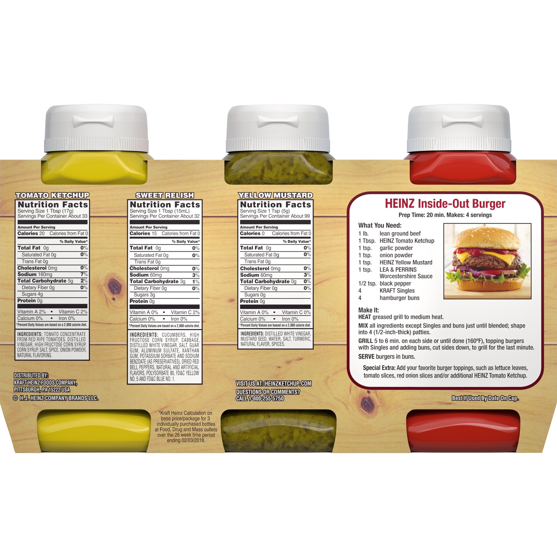 slide 3 of 7, Heinz Tomato Ketchup, Sweet Relish & 100% Natural Yellow Mustard Picnic Variety Pack Pack, 3 ct