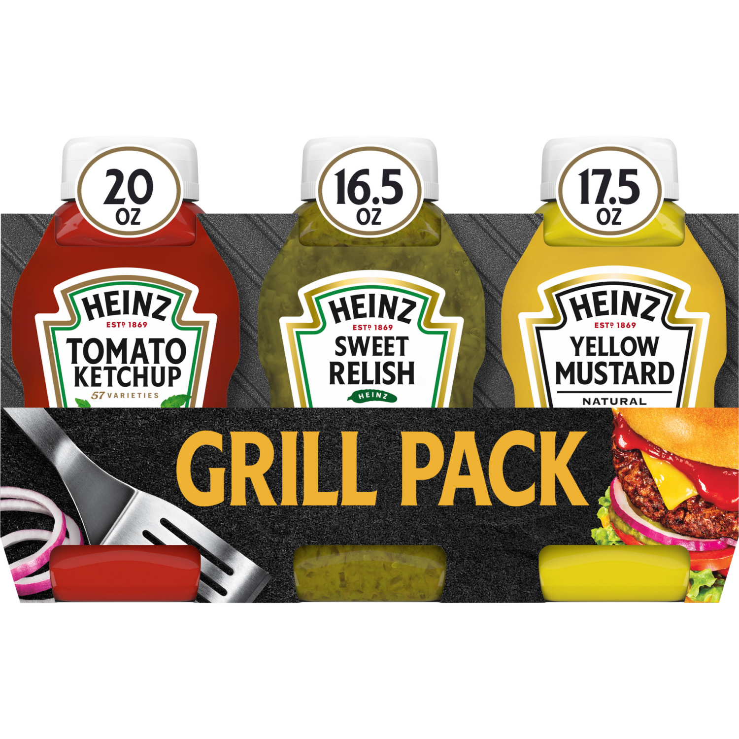 slide 1 of 8, Heinz Tomato Ketchup Sweet Relish Yellow Mustard Grill Pack 1 ea, 1 ct