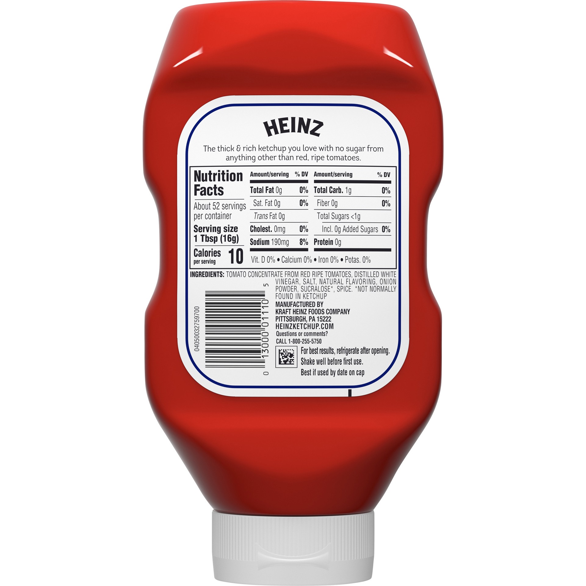 slide 6 of 7, Heinz Tomato Ketchup with No Sugar Added Bottle, 29.5 oz