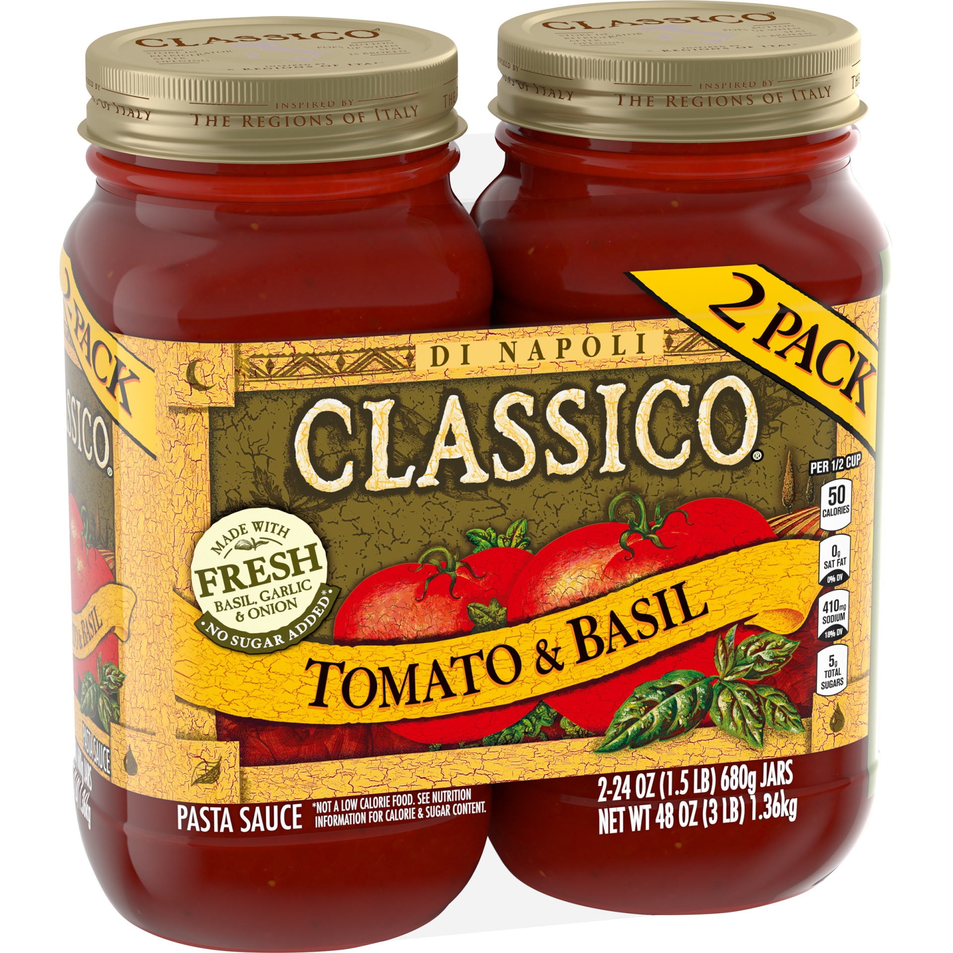 slide 2 of 6, Classico Tomato & Basil Pasta Sauce, 2 ct Pack, 24 oz Jars, 2 ct; 24 oz