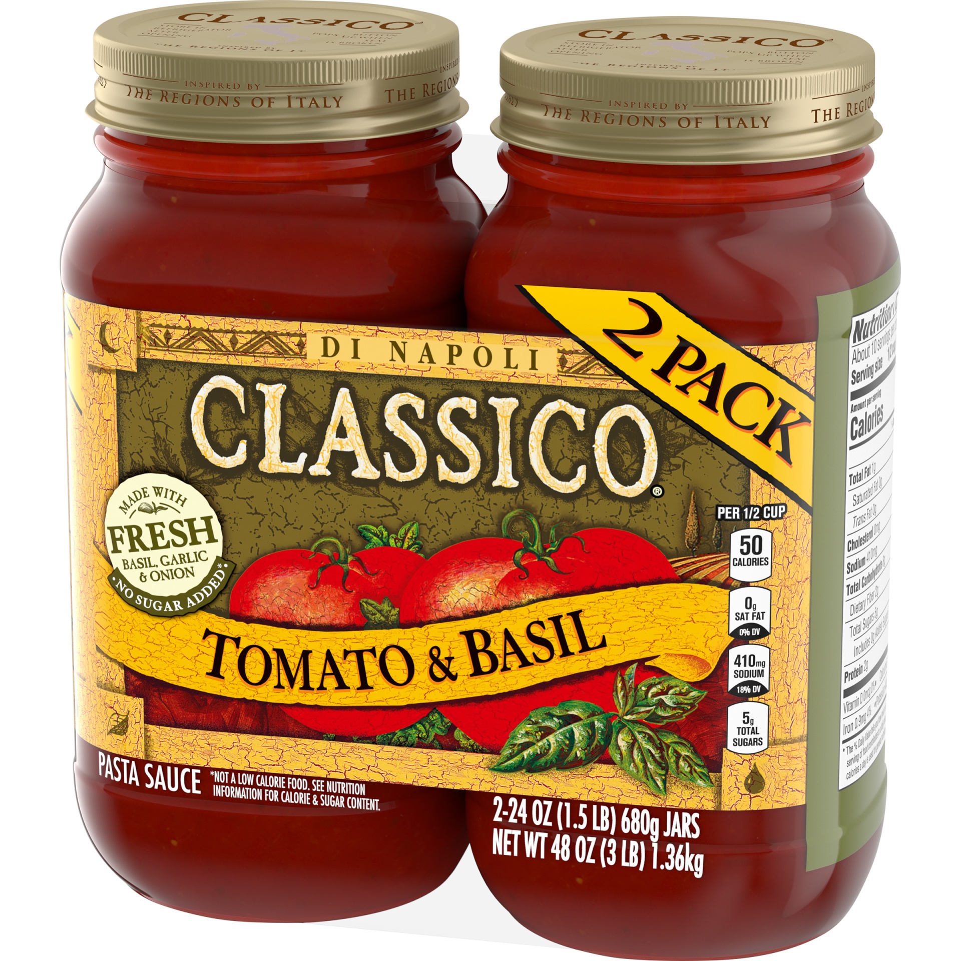 slide 3 of 6, Classico Tomato & Basil Pasta Sauce, 2 ct Pack, 24 oz Jars, 2 ct; 24 oz