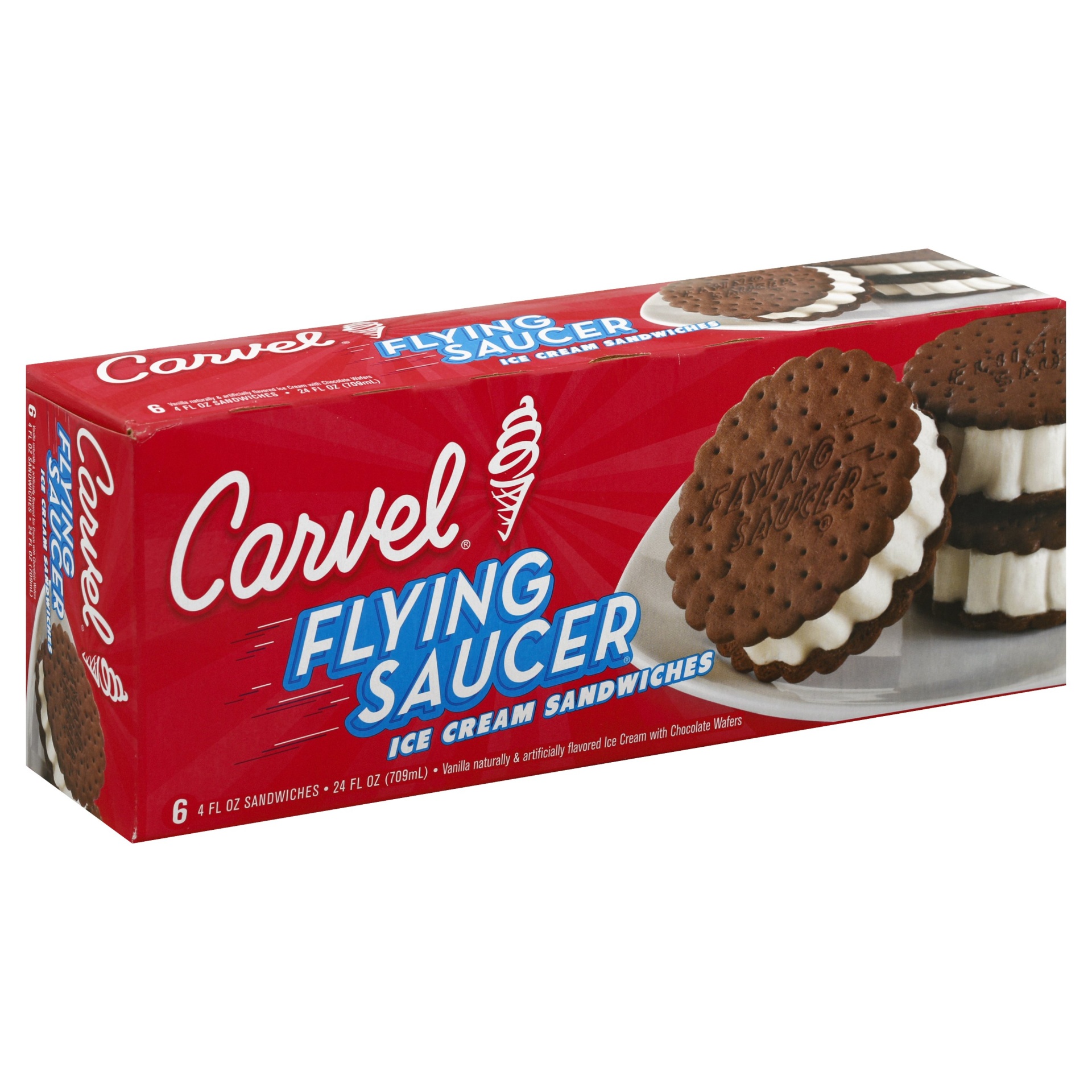 slide 1 of 1, Carvel Flying Saucer Ice Cream Sandwiches, 6 ct; 4 oz