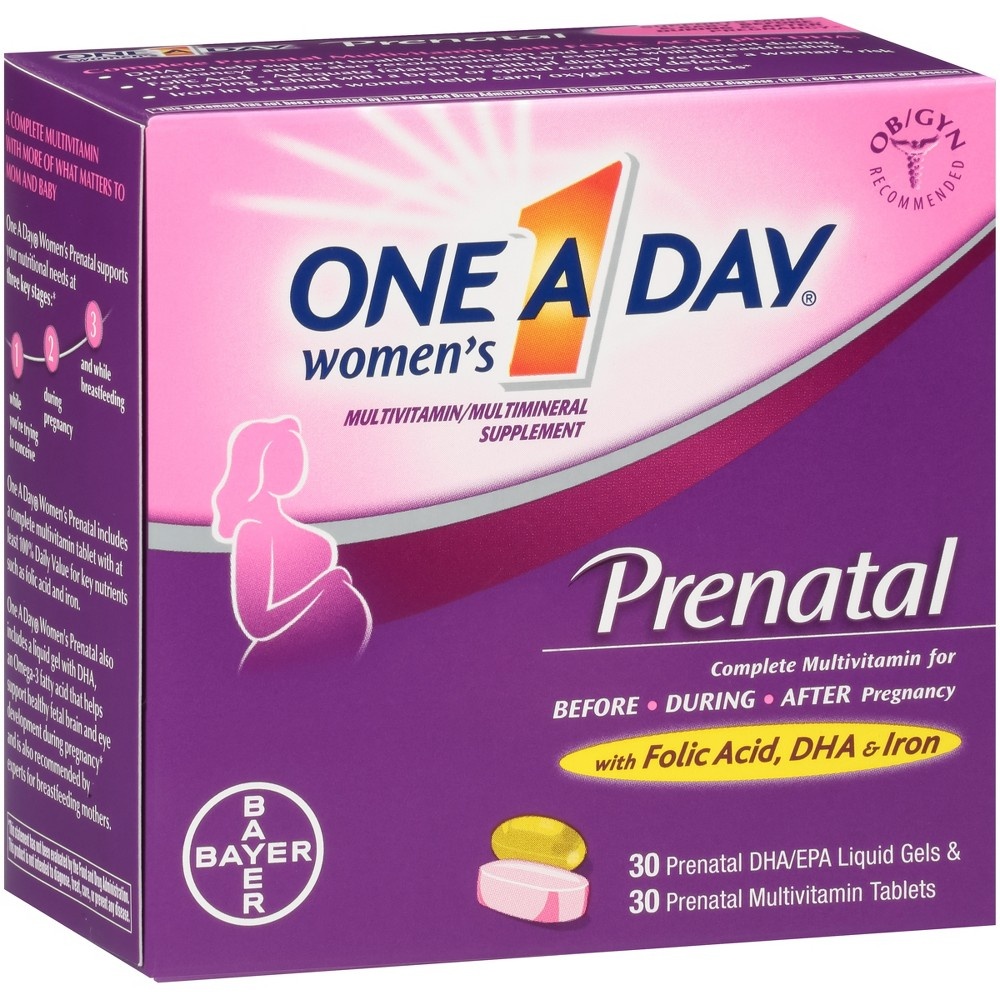 slide 3 of 6, One A Day Women's Prenatal Multivitamin Liquid Gels & Tablets, 60 ct