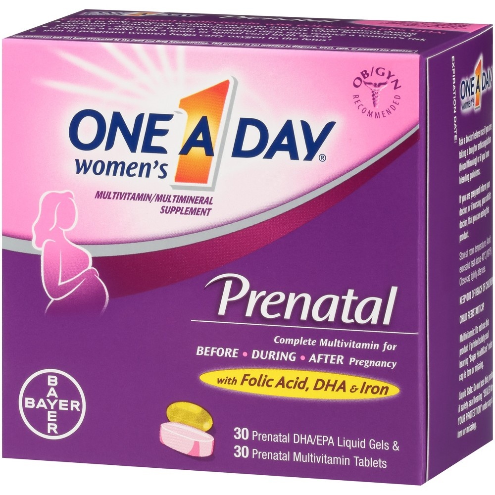 slide 6 of 6, One A Day Women's Prenatal Multivitamin Liquid Gels & Tablets, 60 ct