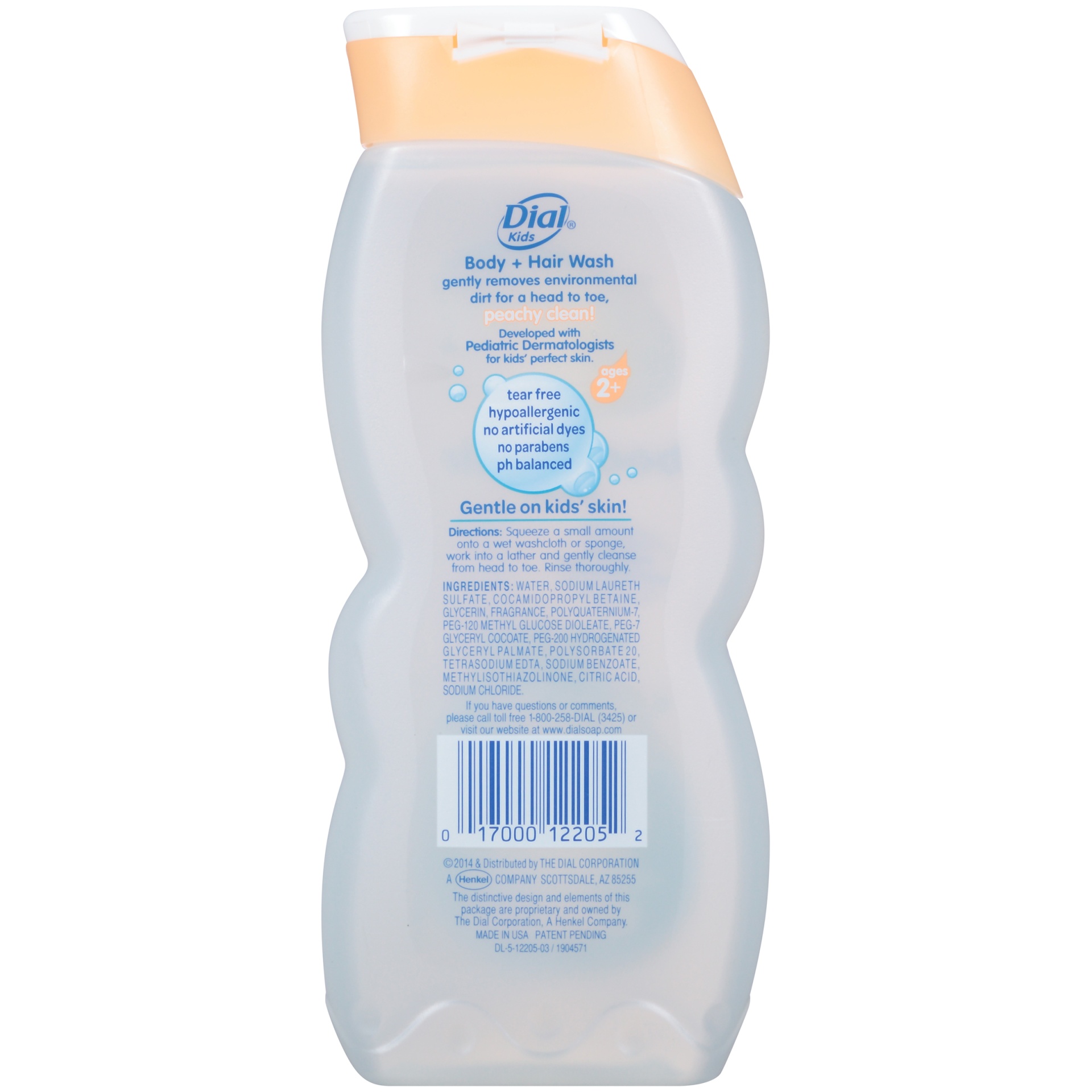 slide 6 of 7, Dial Kids Tear Free Peachy Clean Body + Hair Wash, 12 fl oz