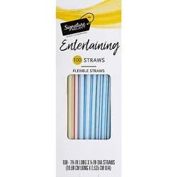 Signature Select 7 3/4 Inch Flexible Party Straws Long Box - 100 Count