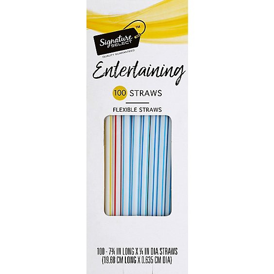 slide 1 of 1, Signature Select 7 3/4 Inch Flexible Party Straws Long Box - 100 Count, 100 ct