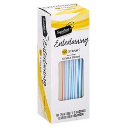 Signature Select 7 3/4 Inch Flexible Party Straws Long Box - 100 Count