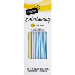 Signature Select 7 3/4 Inch Flexible Party Straws Long Box - 100 Count