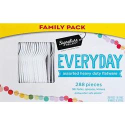 Signature Select Flatware Everyday Assorted Heavy Duty Forks Knives & Spoons - 288 Count