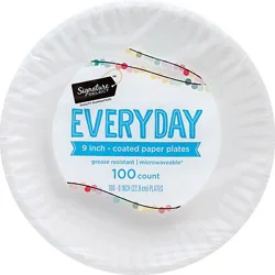 Signature Select Everyday Coated 9 Inch White Paper Plates - 100 Count
