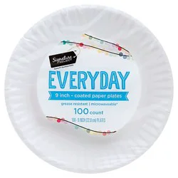 Signature Select Everyday Coated 9 Inch White Paper Plates - 100 Count