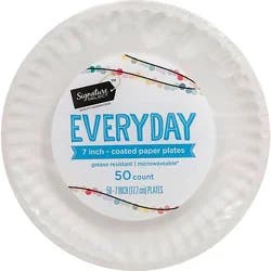 Signature Select Everyday Coated 7 Inch White Paper Plates - 50 Count