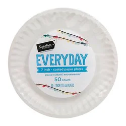 Signature Select Everyday Coated 7 Inch White Paper Plates - 50 Count