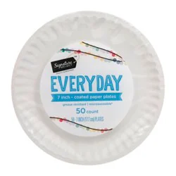 Signature Select Everyday Coated 7 Inch White Paper Plates - 50 Count