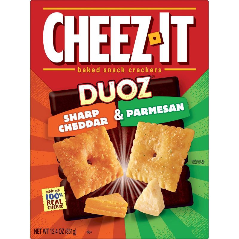 slide 2 of 7, Cheez-It Duoz Sharp Cheddar And Parmesan Baked Snack Crackers 12.4oz, 12.4 oz