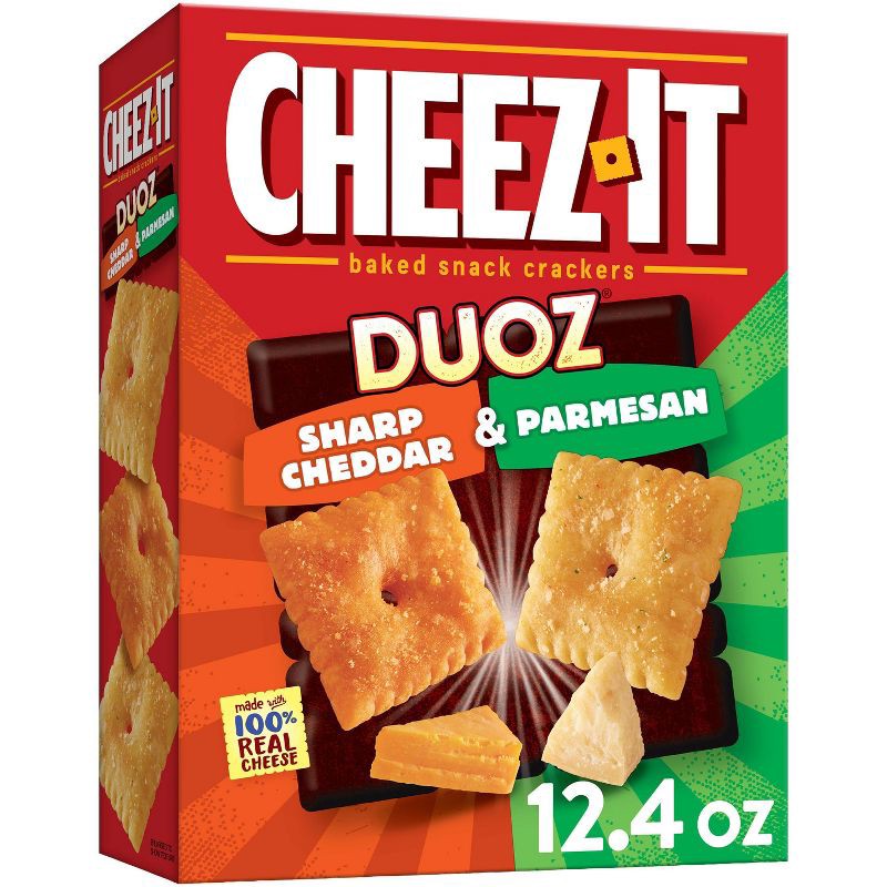 slide 1 of 7, Cheez-It Duoz Sharp Cheddar And Parmesan Baked Snack Crackers 12.4oz, 12.4 oz