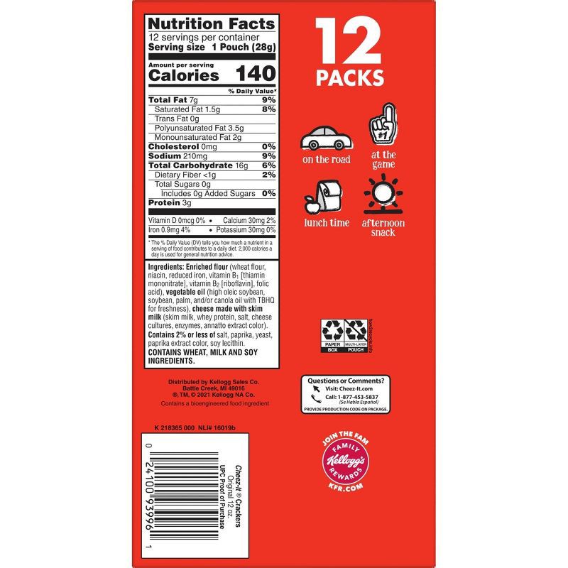 slide 2 of 10, Cheez-It Original Baked Snack Crackers - 12oz/12ct, 12 ct; 12 oz