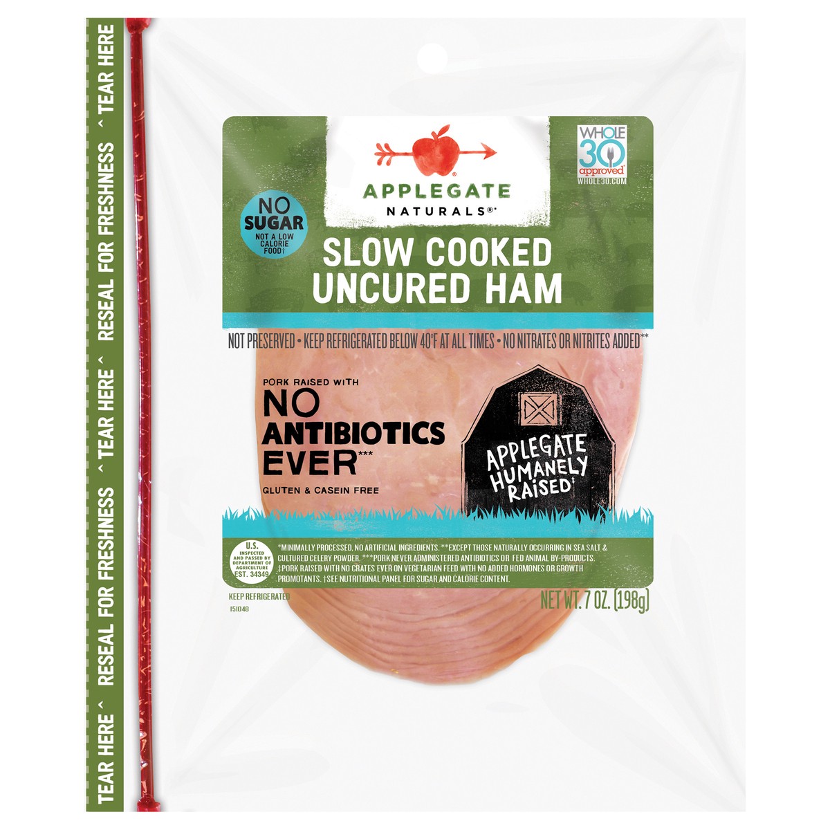 slide 1 of 1, Applegate Naturals No Sugar Slow Cooked Uncured Ham Sliced, 7oz, 7 oz