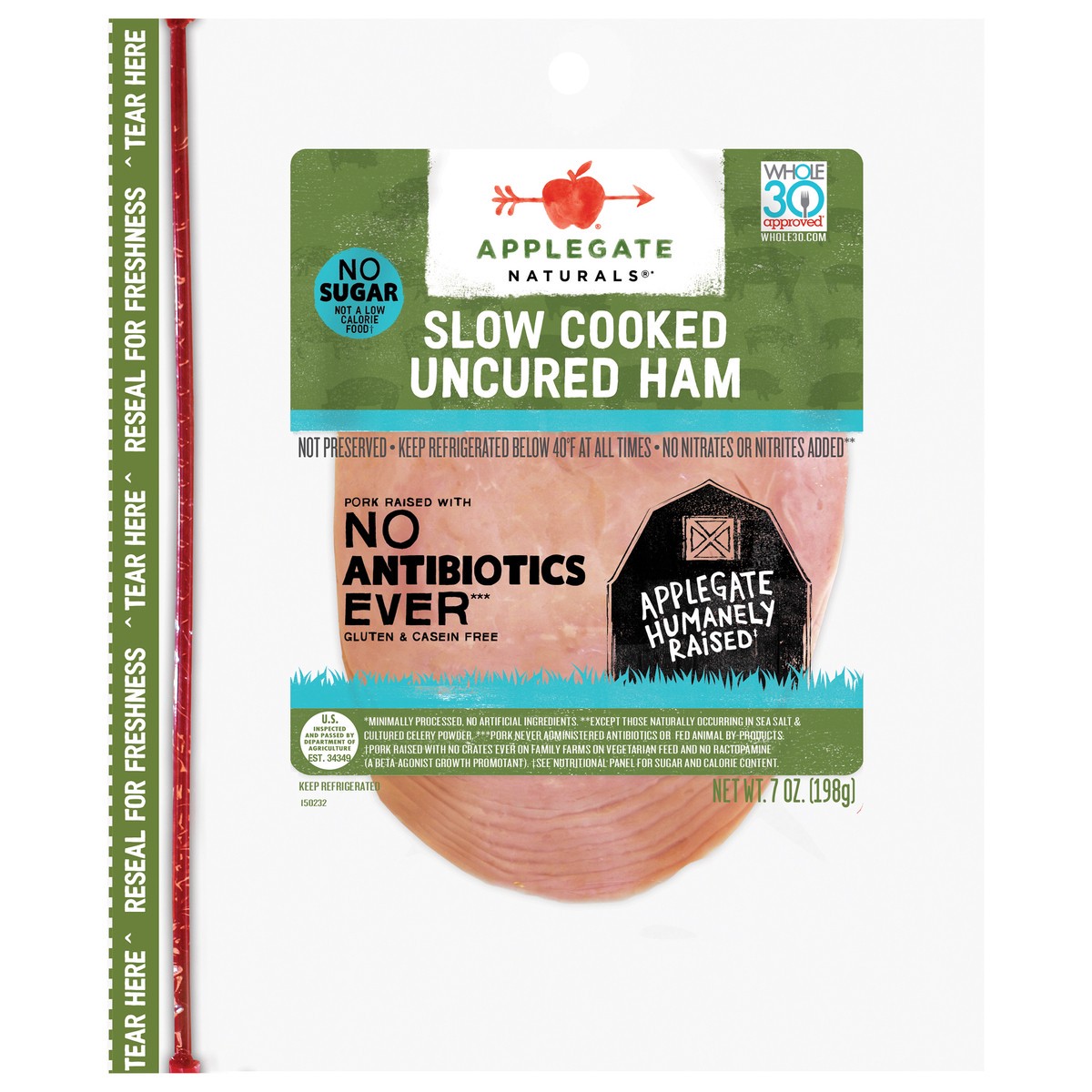 slide 1 of 3, Applegate Natural No Sugar Slow Cooked Uncured Ham Sliced, 7oz, 7.0 oz