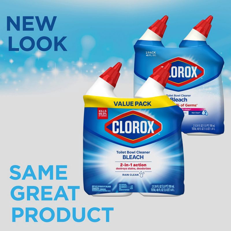slide 3 of 17, Clorox Rain Clean Toilet Bowl Cleaner with Bleach - 24oz/2ct, 2 ct; 24 oz