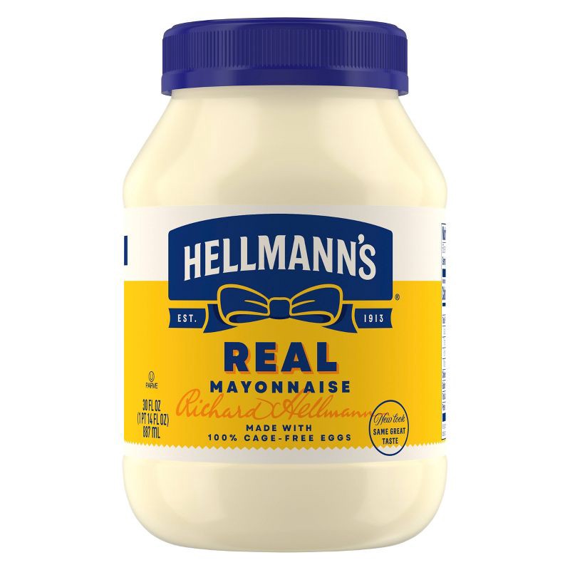 slide 1 of 12, Hellmann's Mayonnaise Real - 30 fl oz: Gluten-Free, Omega-3 ALA, Cage Free, 30 fl oz