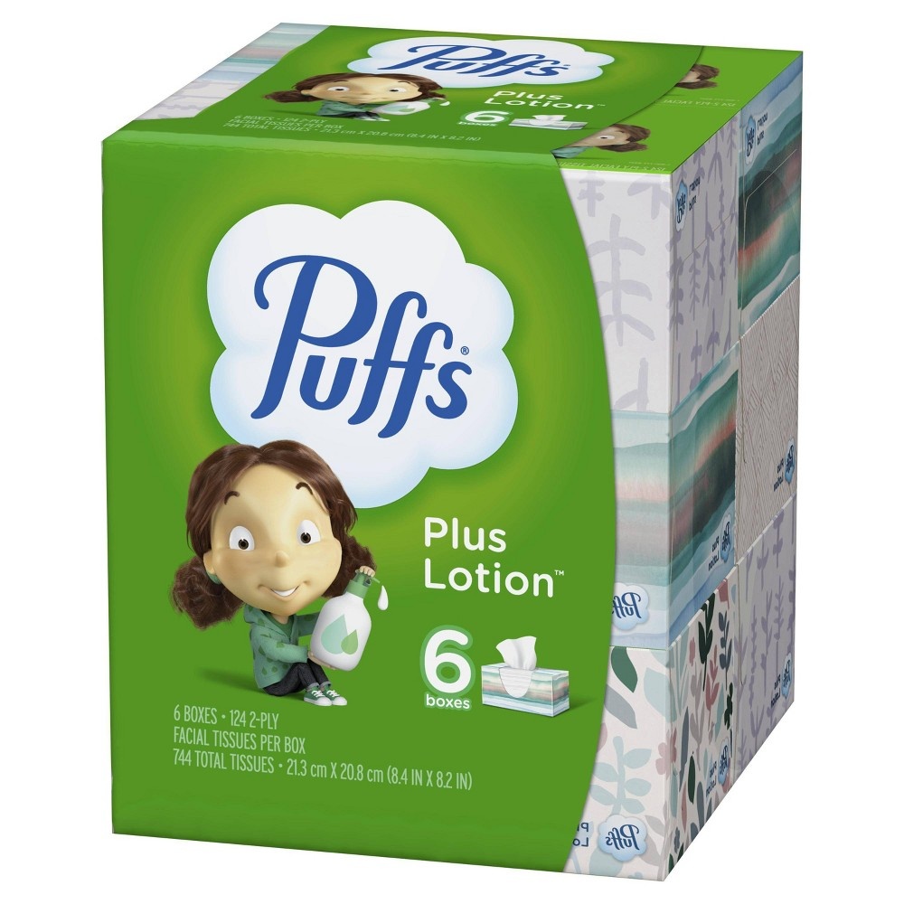 slide 3 of 9, Puffs Plus Lotion Facial Tissue, 6 ct, 124 ct