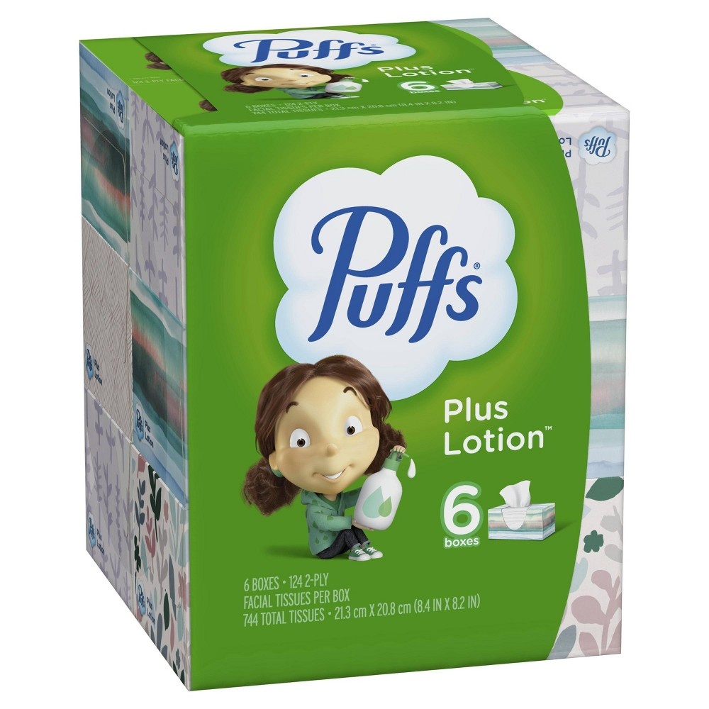 slide 4 of 9, Puffs Plus Lotion Facial Tissue, 6 ct, 124 ct