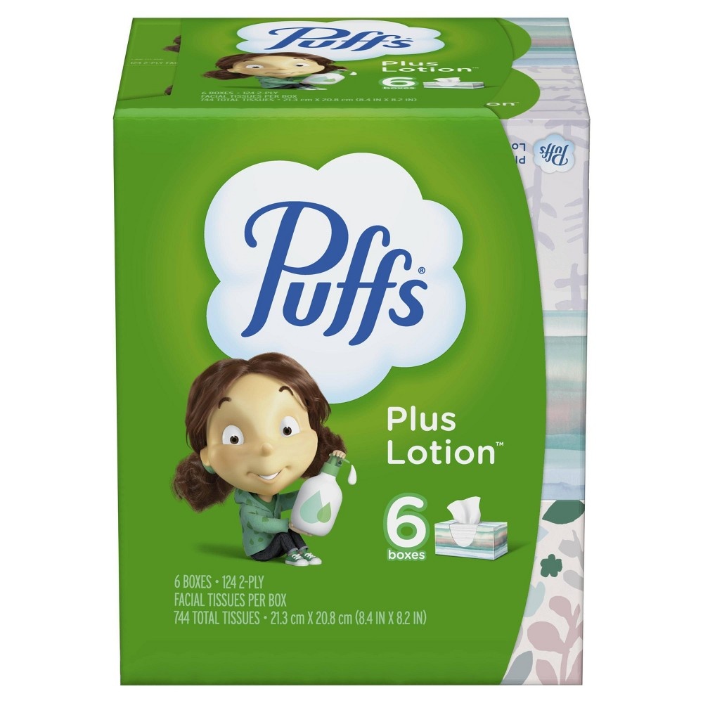 slide 5 of 9, Puffs Plus Lotion Facial Tissue, 6 ct, 124 ct