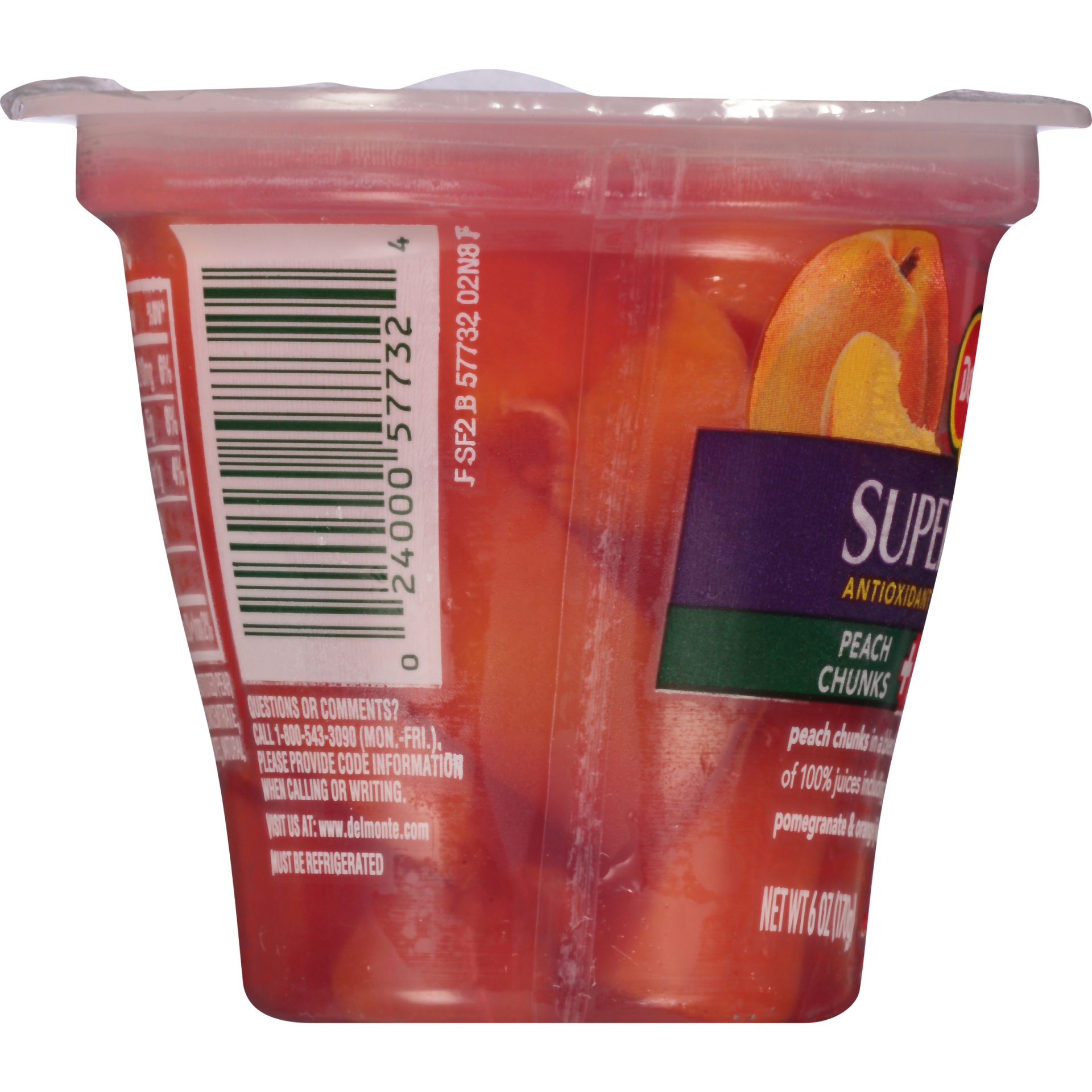 slide 3 of 6, Del Monte Superfruit Peach Chunks + Pomegranate & Orange Juice Blend, 6 oz