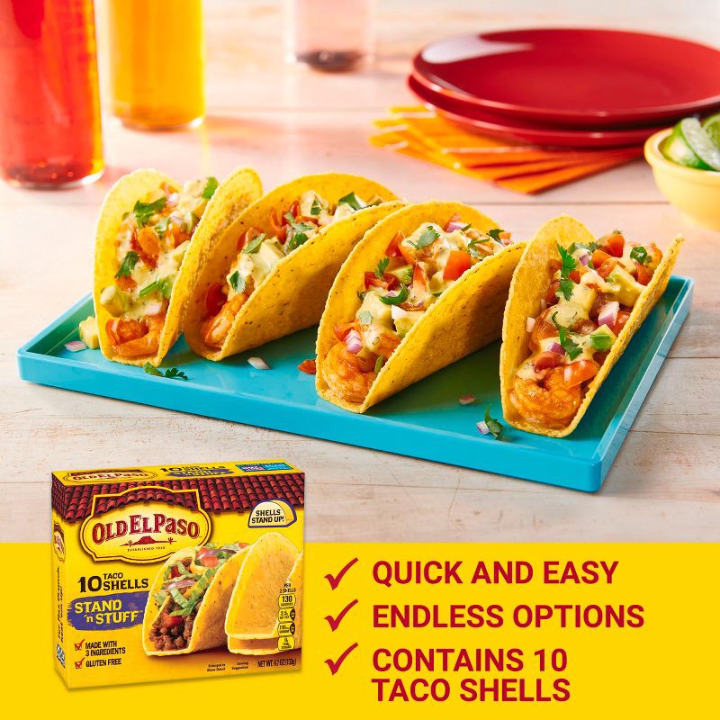 slide 4 of 11, Old El Paso Gluten Free Vegan Stand 'n Stuff Yellow Corn Taco Shells - 4.7oz/10ct, 4.7 oz, 10 ct