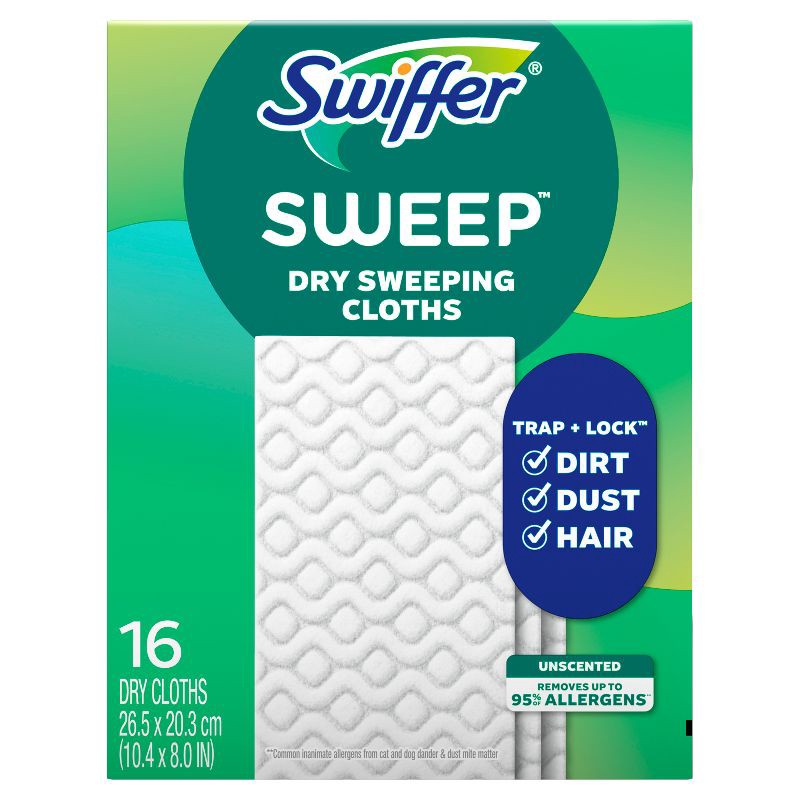 slide 12 of 12, Swiffer Sweeper Dry Multi-Surface Sweeping Cloths Refills - Unscented - 16ct, 16 ct