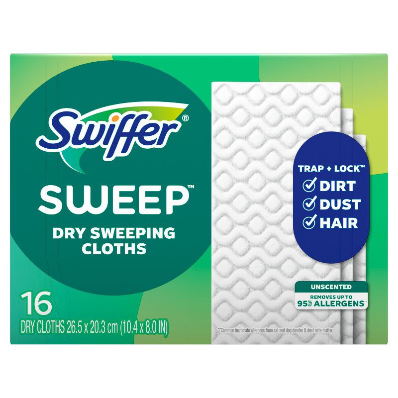 slide 9 of 12, Swiffer Sweeper Dry Multi-Surface Sweeping Cloths Refills - Unscented - 16ct, 16 ct