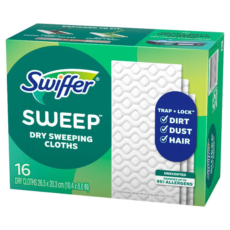 slide 11 of 12, Swiffer Sweeper Dry Multi-Surface Sweeping Cloths Refills - Unscented - 16ct, 16 ct