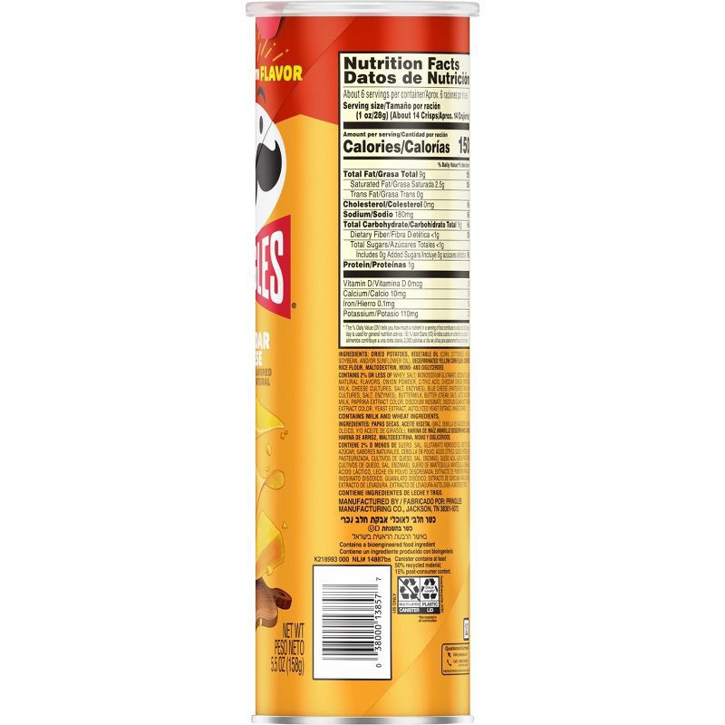 slide 7 of 9, Pringles Cheddar Cheese Potato Crisps Chips - 5.5oz, 5.5 oz
