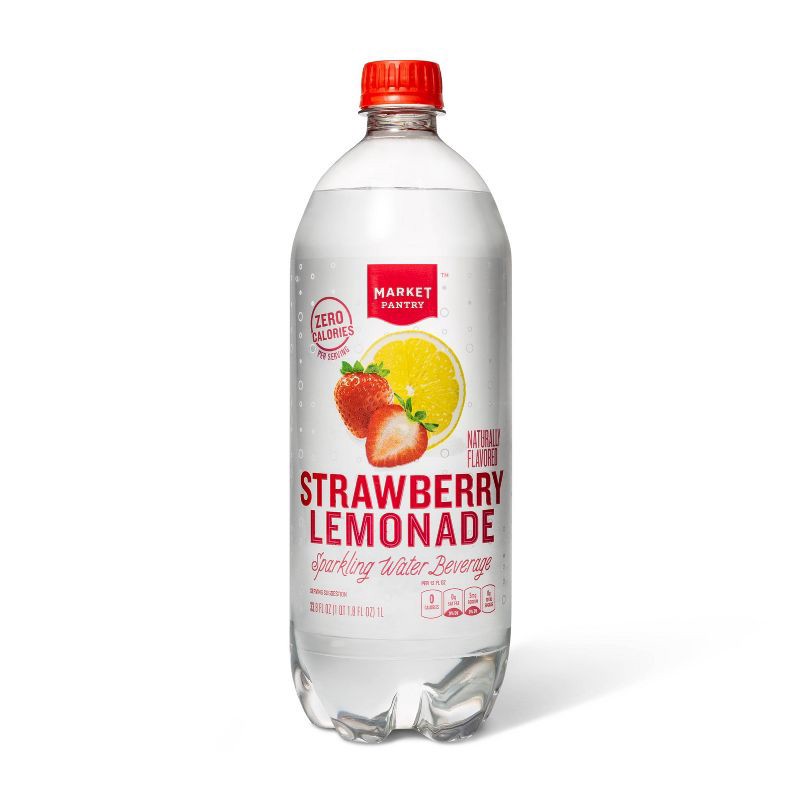 slide 1 of 3, Strawberry Lemonade Sparkling Water - 33.8 fl oz Bottle - Market Pantry™, 33.8 fl oz