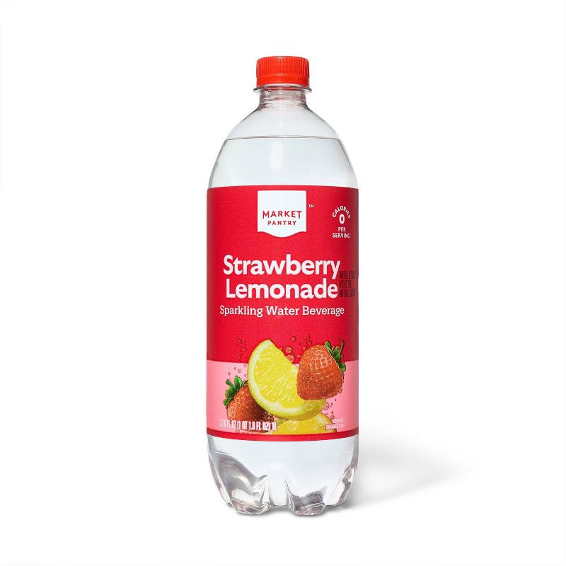 slide 1 of 3, Strawberry Lemonade Sparkling Water - 33.8 fl oz Bottle - Market Pantry™, 33.8 fl oz