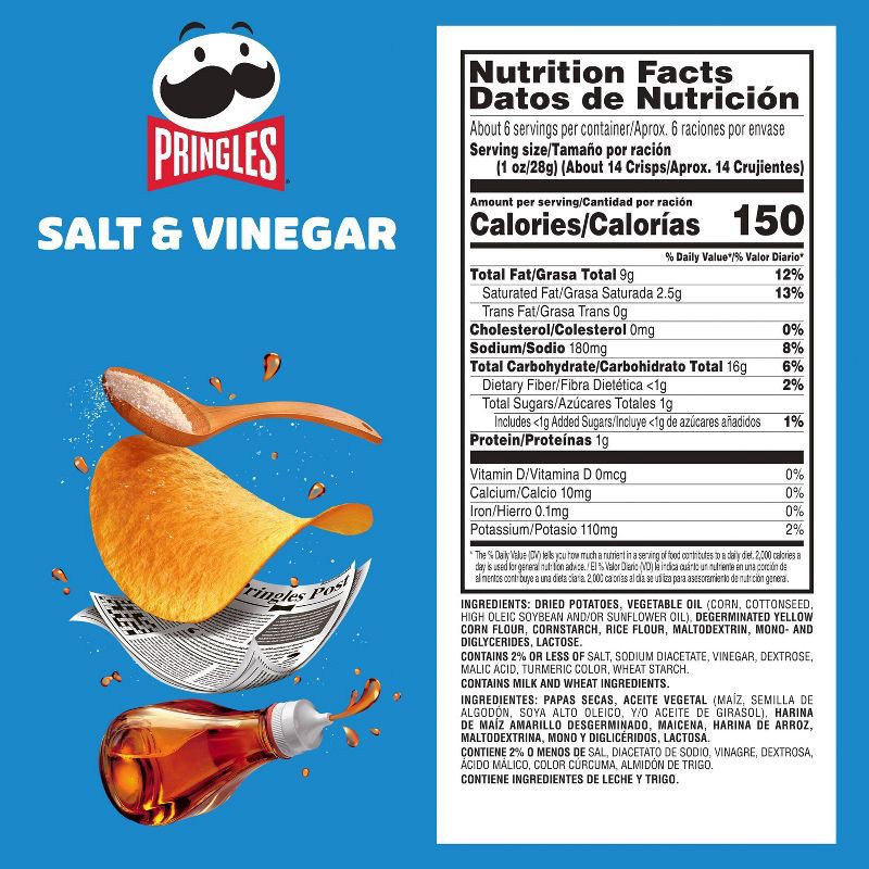 slide 7 of 10, Pringles Salt & Vinegar Potato Crisps Chips - 5.5oz, 5.5 oz