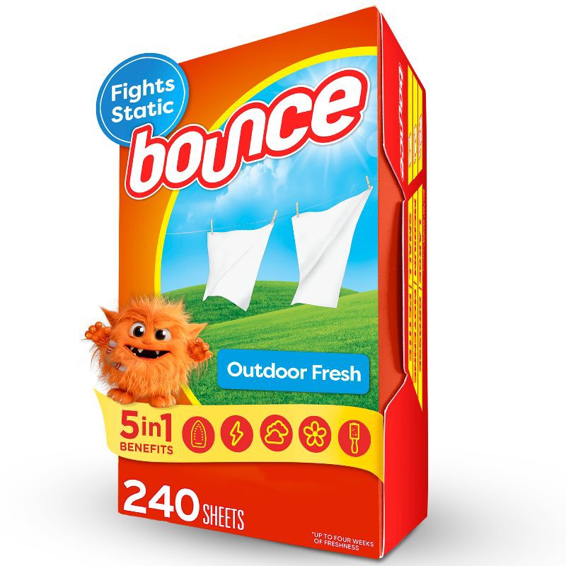 slide 1 of 9, Bounce Outdoor Fresh Fabric Softener Dryer Sheets - 240ct: Box, Bleach-Free, 240 ct