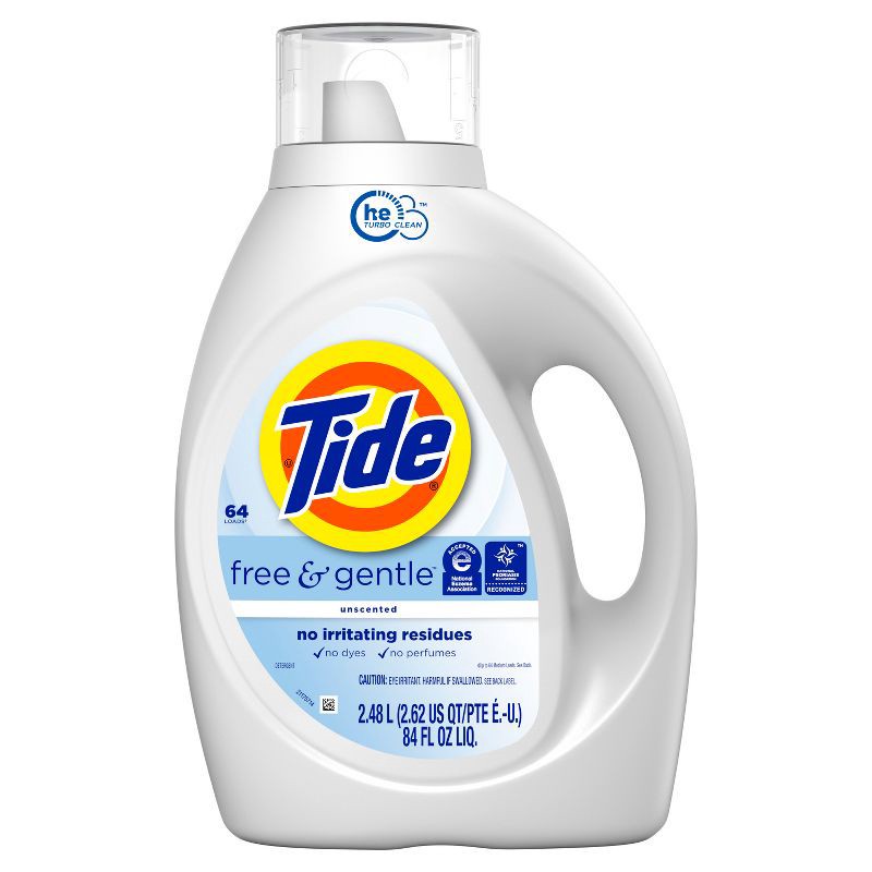 slide 11 of 12, Tide Free & Gentle Unscented HE Deep Cleaning Concentrated Liquid Laundry Detergent 64 Loads - 84 fl oz, 84 fl oz