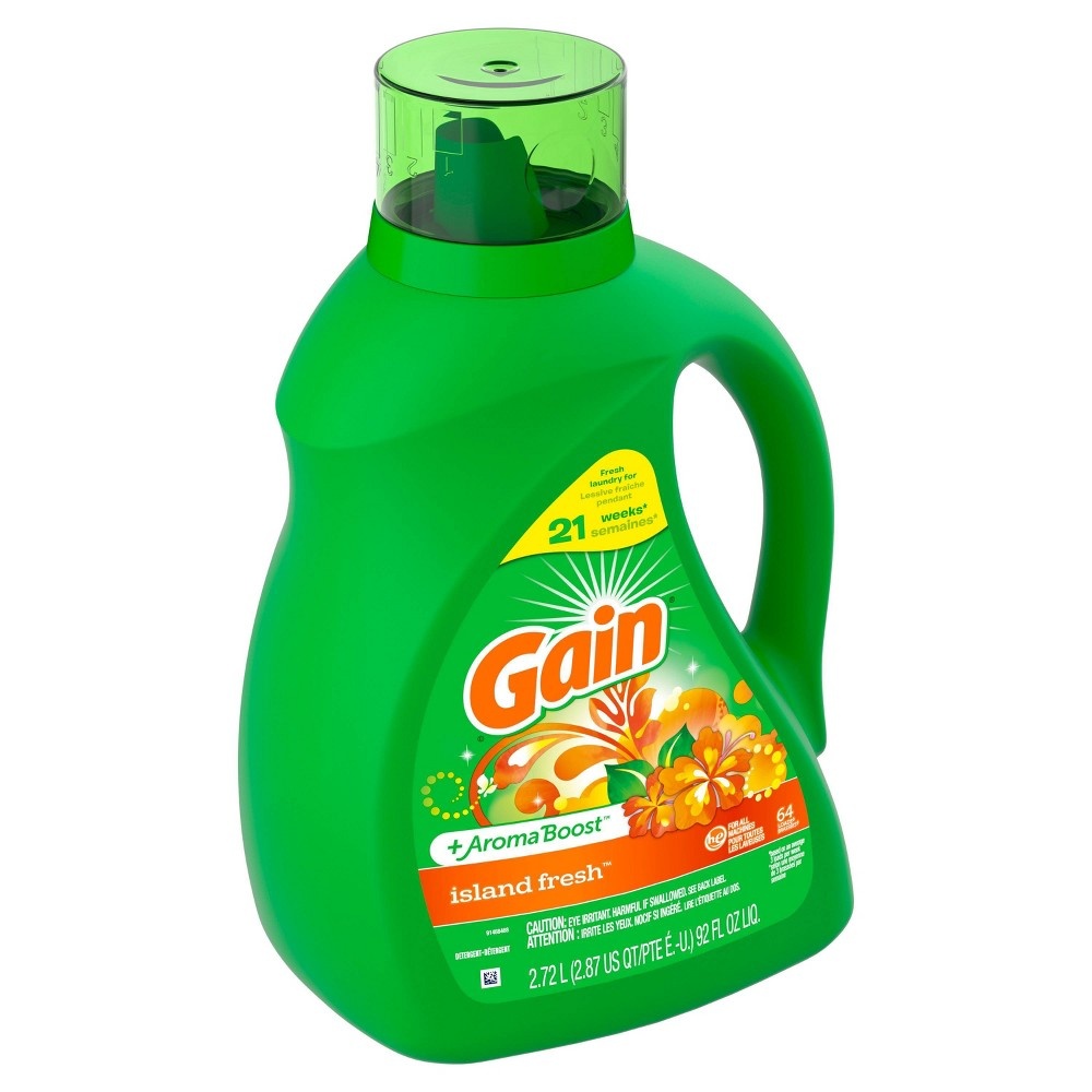 slide 8 of 9, Gain + Aroma Boost Island Fresh Scent HE Compatible Liquid Laundry Detergent - 92 fl oz, 92 fl oz