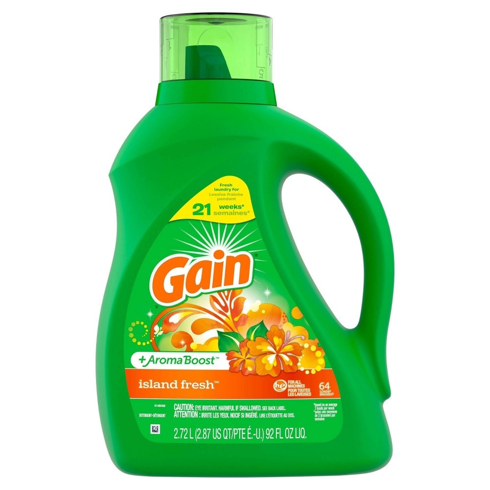 slide 2 of 9, Gain + Aroma Boost Island Fresh Scent HE Compatible Liquid Laundry Detergent - 92 fl oz, 92 fl oz