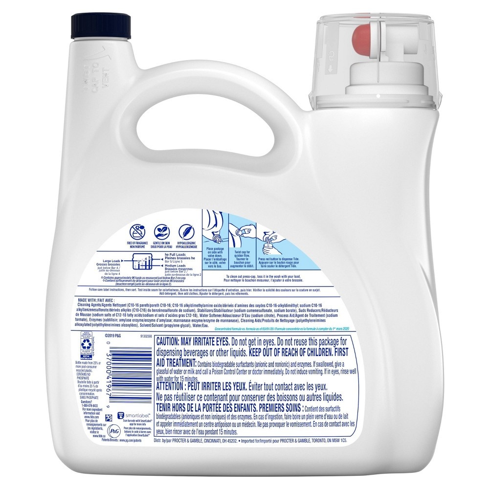 slide 2 of 3, Tide Free & Gentle Liquid Laundry Detergent, 138 fl oz